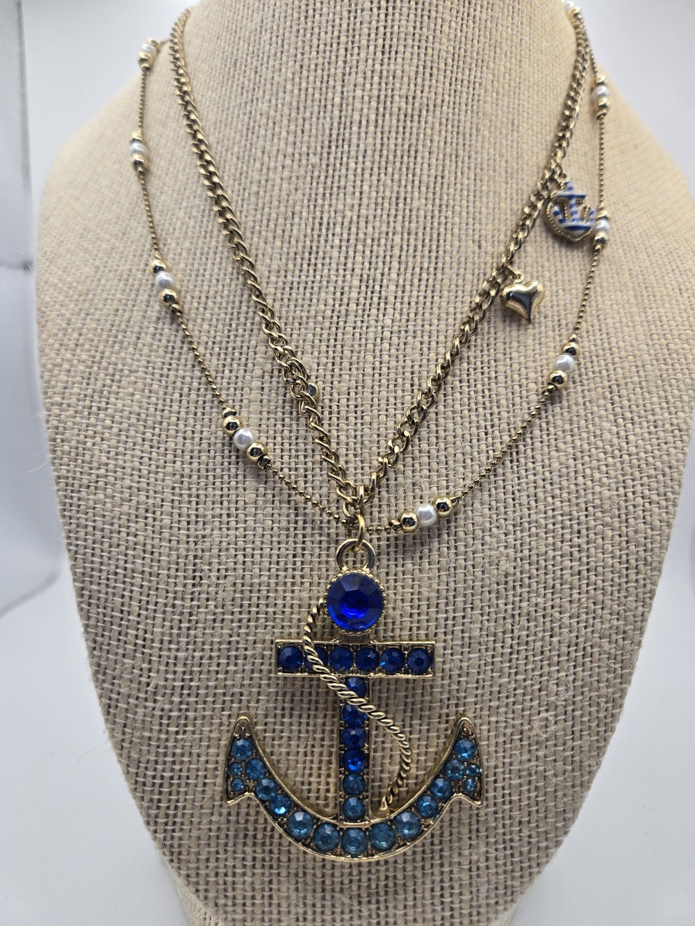 Betsey Johnson Gold-Tone Blue Crystal Anchor Layered Necklace Fabulous Trending